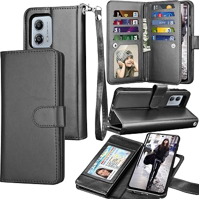 Tekcoo Wallet Case For Motorola Moto G 5G 2023 | Moto G 2023 Only | XT2313, Luxury PU Leather Cash Credit Card Slots Holder Carrying Folio Flip Cover [Detachable Magnetic Hard Cases] Lanyard - Black