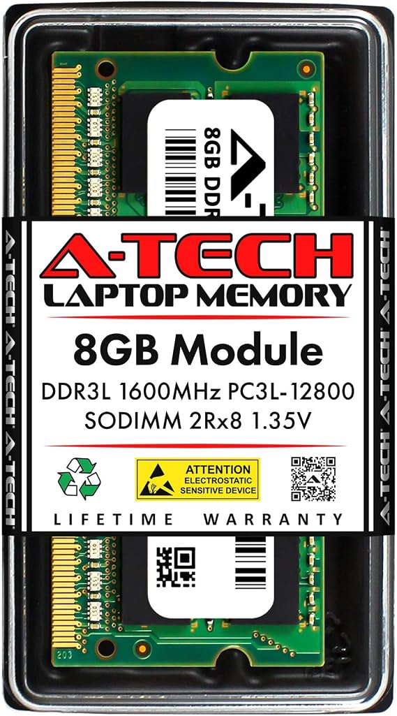 A-Tech 8GB RAM Replacement for Samsung M471B1G73QH0-YK0 | DDR3/DDR3L 1600MHz PC3L-12800 2Rx8 1.35V SODIMM 204-Pin Memory Module