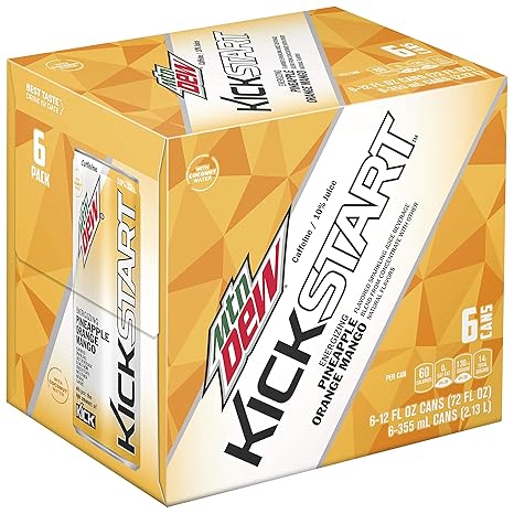 Mountain Dew Kickstart, PineappleOrangeMango, 12 Ounce Pack of 6