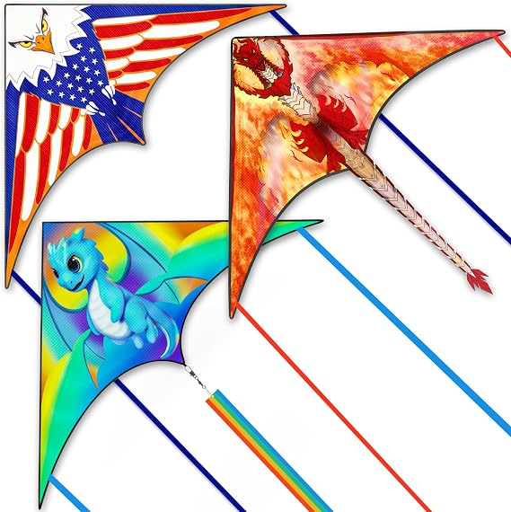 3 Pack Kites for Kids Ages 4-8, 8-12, Large Delta Kites for Adults, Beach, Boys and Girls Kids Easy to Fly, Perfect for Beginners, Gifts for Holiday Easter Festival