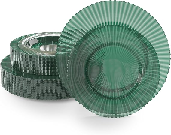 Exquisite 40 Piece Plastic Disposable Plates Set For 20 Guests I 20 X 9 Inch & 20 X 11 Inch Disposable Plastic Plates | Color: Green| Great for Weddings Parties And Formal Occasions