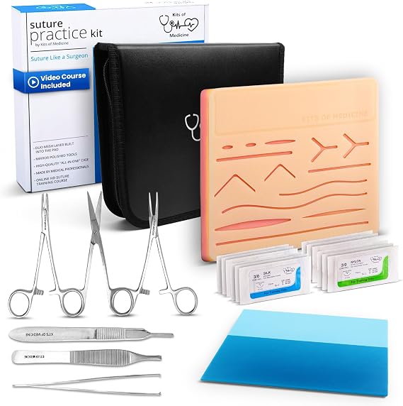 Suture Practice Kit with HD How-To Video Course - Complete Suture Practice Kit For Students, Reusable Silicone Skin Suture Pad - For Education Use Only