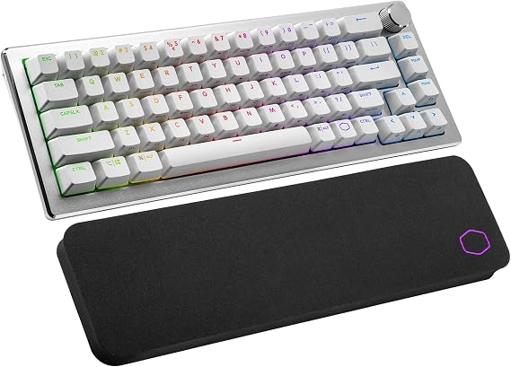 Cooler Master CK721 65% Hybrid Wireless 2.4GHz/Bluetooth Silver/White Mechanical Gaming Keyboard, Click Blue Switches, Customizable RGB, Ergonomic Design, 3-Way Dial, QWERTY (CK-721-SKTL1-US)