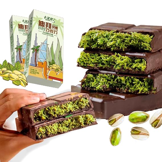 Dubai Chocolate - Premium Pistachio Flavor Gift Set, 50g*2 pack, Authentic Middle Chocolate with Rich Nutty Filling, No Artificial Additives