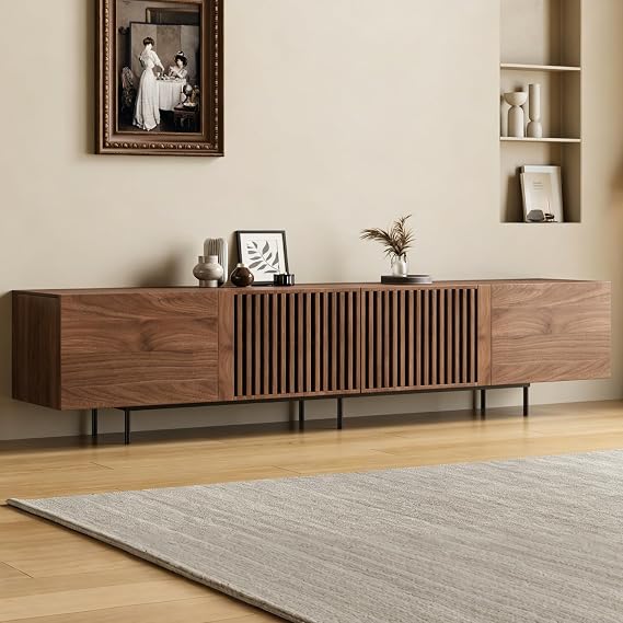 Modern 240cm TV Stand for 75-85 Inch TVs with Slatted Doors & Metal Legs