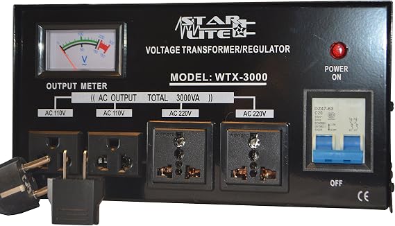 Starlite 3000 Watt Step Up/Down Voltage Converter Transformer WTX-3000, Fuse Protection and Automatic Voltage Regulator - 110 to 220 V or 220 to 110 V 110/120/220/240V