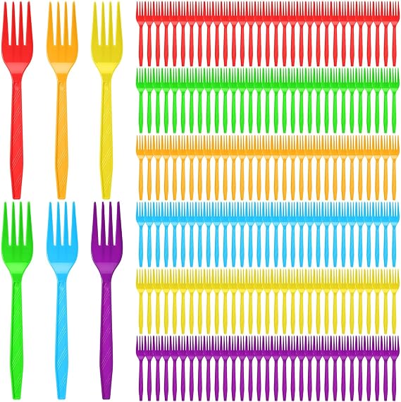 Tioncy 360 Pcs Rainbow Plastic Forks Bulk Disposable Forks, Rainbow