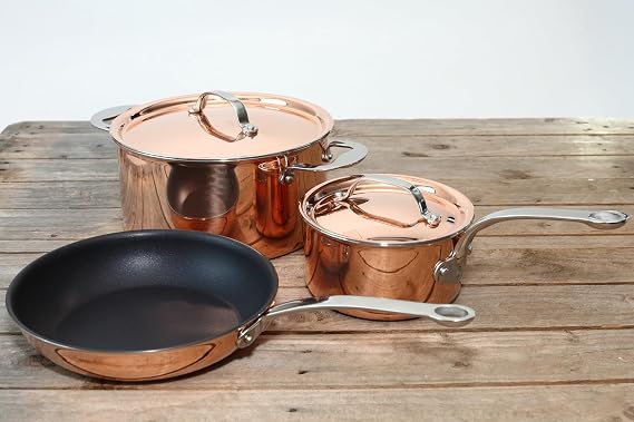 ProWare Copper Tri-Ply Cookware Set of 3-16cm Saucepan, 24cm Stockpot and 24cm Non-Stick Frying Pan