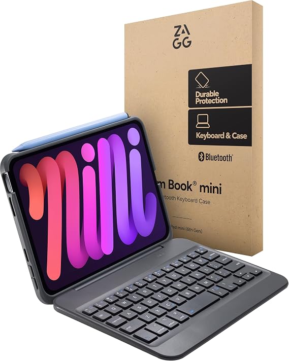 ZAGG Slim Book mini iPad mini (A17 Pro)/ (Gen 6) Keyboard Case Bluetooth Detachable Keyboard & Protective Case Combo, Slim, Compact, Magnetic Hinge, Multiple Viewing Angles, Ergonomic Typing