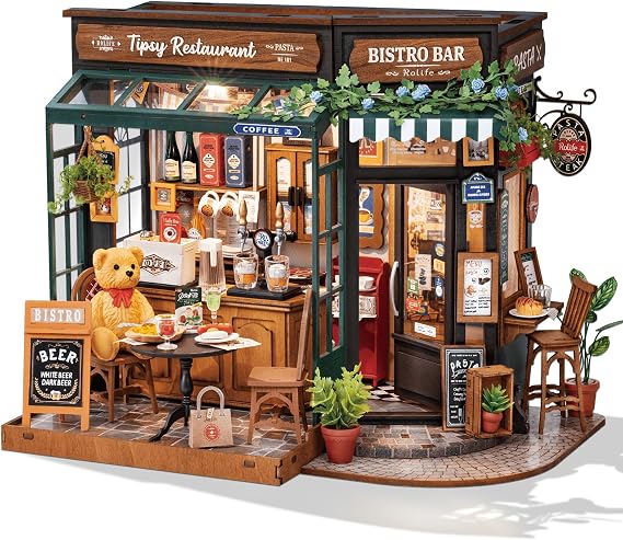 Rolife Coffee Bar Miniature House Kit with LED Lights