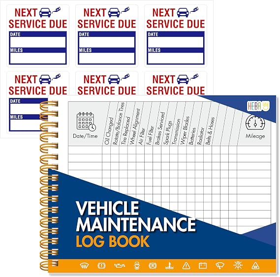 Vehicle Maintenance Log Book, 110 Car Maintenance & Expense Tracker Record Sheets Plus 36 Service Due Stickers, Car Repair & Service Record Spiral Binding Logbook (5.5 x 7.1)