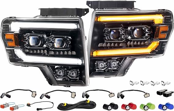 Morimoto XB Evo LED Headlights for2009-2014 Ford F-150 and 2010-2014 Ford SVT Raptor, Plug and Play Headlights with Sequential Switchback Signal & UV Coated Lens (LF2-506)