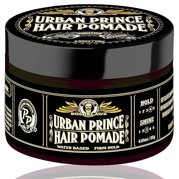BushKlawz Urban Prince Hair Pomade Water Based Firm Strong Hold Easy to Wash Out Gel Type for Tight Styles Men's Styling Product Barber Approved 115g / 4.05oz