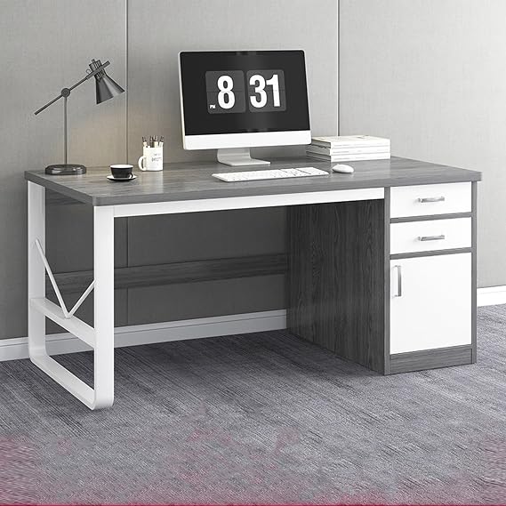 Office Computer Desk with Drawers,Large Gaming Desk with Ample Storage,Sturdy Writing Table Workstation with U-Shaped Steel Frame(140x60x72cm, Gray)