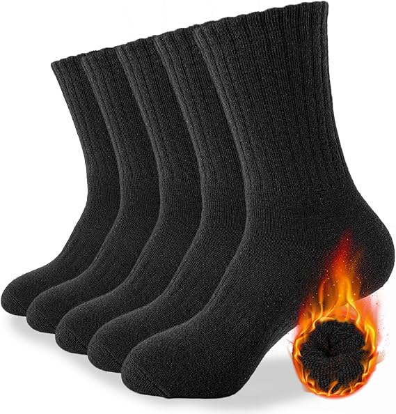 Josnown Mens Thermal Socks, 5 Pairs Winter Thick Cushioned Sports Socks