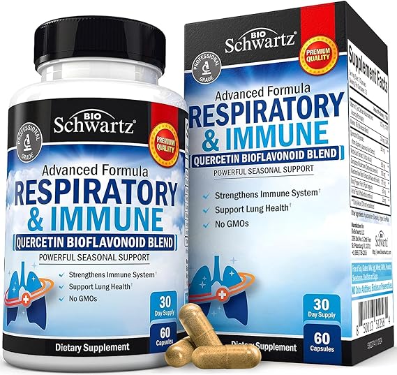Lung Detox Respiratory & Immune Support Supplement with Quercetin, Vitamin D & Cordyceps, Helps Soothe Respiratory Tissues While Loosening Mucus, Lung Cleanse Vitamins for Women & Men, 60 Capsules