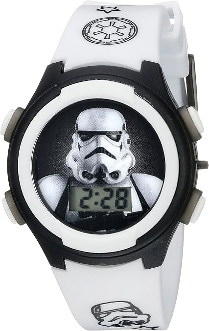 Accutime Star Wars Kids' Stormtrooper Digital Display LCD Quartz White Watch for Boys (Model: STM3488)