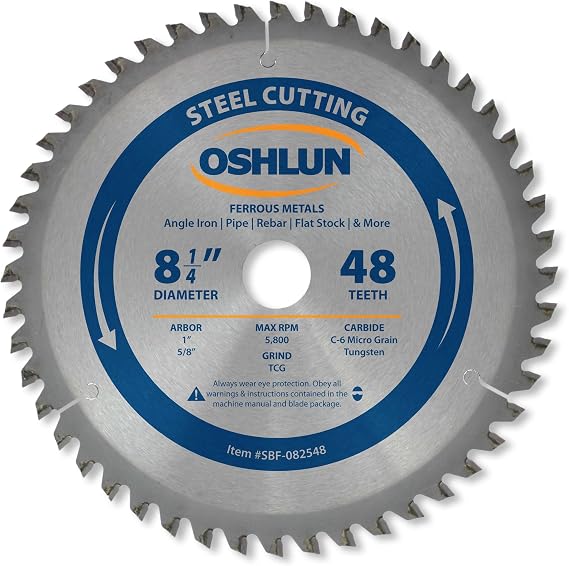 Oshlun SBF-082548 8-1/4-Inch 48 Tooth TCG Saw Blade with 1-Inch Arbor (5/8-Inch Bushing) for Mild Steel and Ferrous Metals