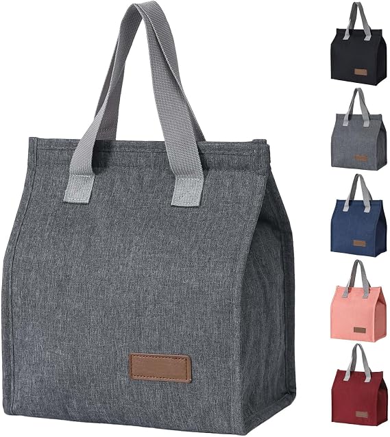 Reusable Lunch Box Cool Bag with Insulation, Gray | Leak-Proof, Thermal Food Bag, For School, Work, Picnic, Suitable for Student, Men, Women & All Adults