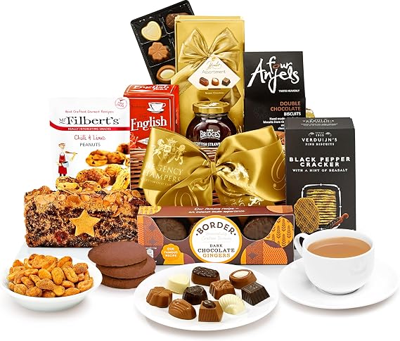 Luxury Tea & Biscuits Gift Set - Afternoon Tea Hamper with Dark Chocolate Ginger Biscuits, Strawberry Preserve, Fruit Cake - Luxury Coffee Gifts, from Regency Hampers