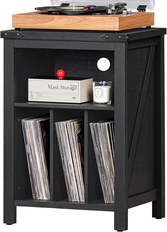 Joaxswe Record Player Stand with Vinyl Record Storage,Black | Record Player Table Holds up to 160 Albums,Large Wood Turntable Stand Cabinet Dispaly Shelf for Living Room,Bedroom,Office