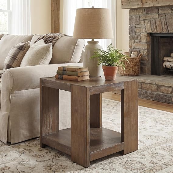 2-Tier Side Table for Living Room, Rectangular End Table with Open Storage, Farmhouse Accent Bedside Table for Bedroom, Brown
