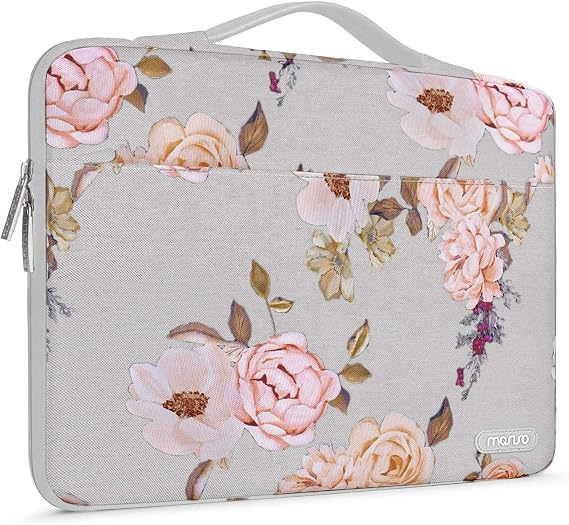 MOSISO 360 Protective Laptop Sleeve Compatible with MacBook Air/Pro, 13-13.3 inch Notebook, Compatible with MacBook Pro 14 inch 2023-2021 A2779 M2 A2442 M1, Peony Bag with Belt, Grey