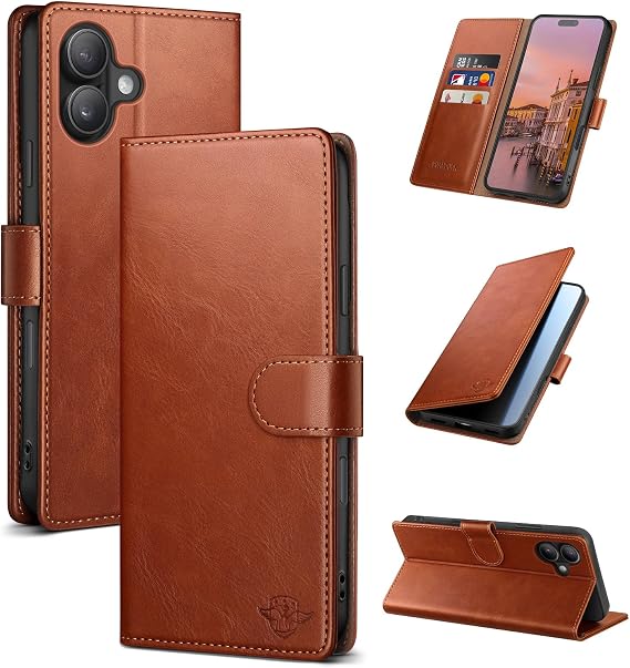 Wallet Case for iPhone 16 6.1", Light Brown | RFID-Blocking Card Holder, Kickstand, Magnetic Closure, PU Leather Folio Flip Cover, Protective Women Men Cases