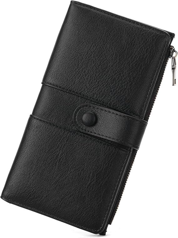 GOIACII Leather Womens Wallet RFID Slim Card Holder Wallets Black | Vegan Leather,Ladies Card Holder Wallet,Long Purse Wallet,RFID Blocking