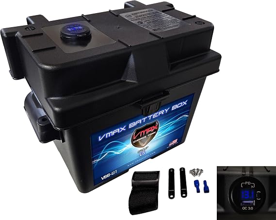 VMAXTANKS AGM Wet Lead Lithium Group 24 12V Smart Vented Battery Box with Dual USB-C + 1 USB Voltmeter