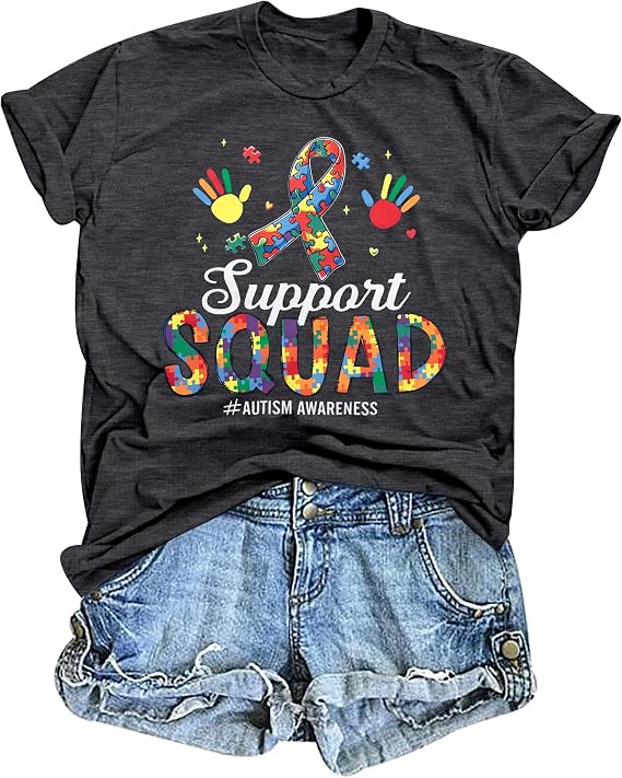 Autism Awareness Shirt Women Autistic Support Tshirt Speech Therapy Inspirational Short Sleve Tee Tops