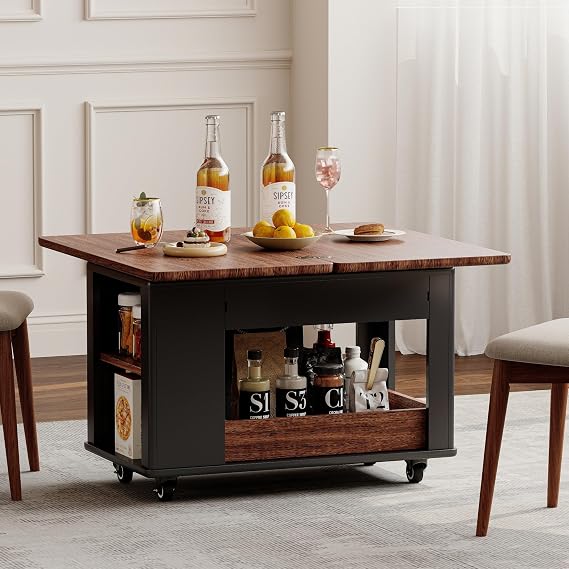 Merax 27.6'' Modern Multi-Function Coffee Table/Side Table with Foldable Top & Casters, Multi-Tier Storage, Black & Walnut
