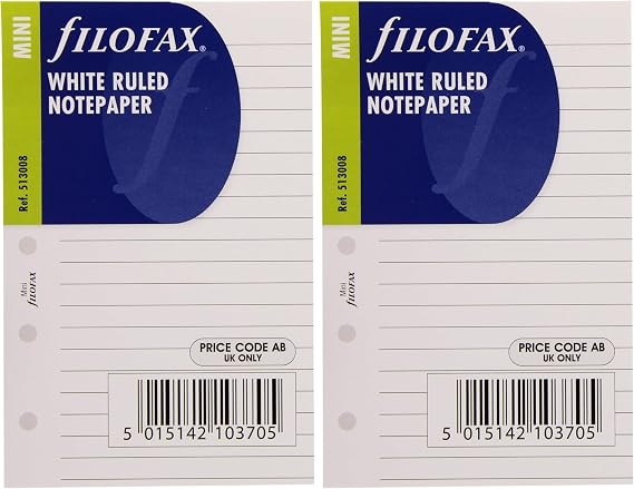 Filofax Mini White-Lined Notepad Refill Pack 513008 (Pack of 2)