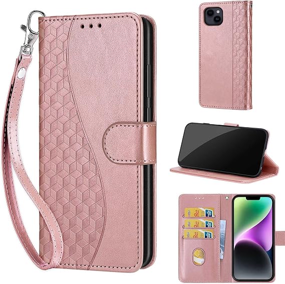 Wallet Case for iPhone 15 Plus, Rose Gold