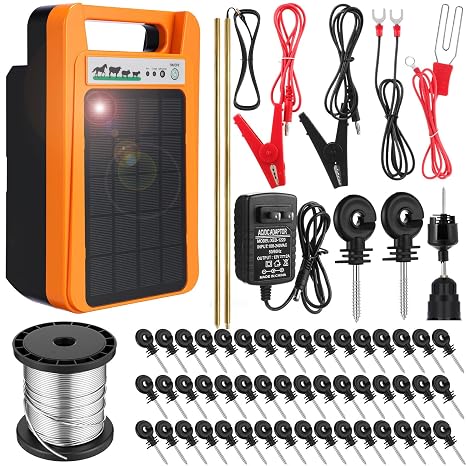 MorningRo 10 Miles Solar Electric Fence Charger Output 0.2J Portable Solar Fence Charger 24h Uninterrupted Protection with Rechargeable Powered Panel that can Work for Garden 14 Days Without Sunlight