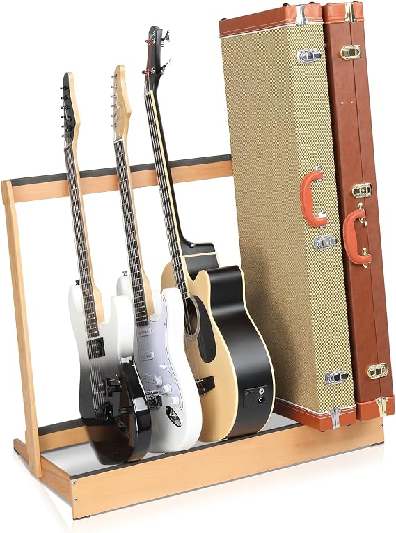 Folding Hardwood Guitar Case Rack Stand, Multiple Guitar Stand Guitar Rack, Foldable Universal Display Rack Multi Guitar Case Floor Rack Guitar Holder for Electric Guitar, Bass and Acoustic Guitars