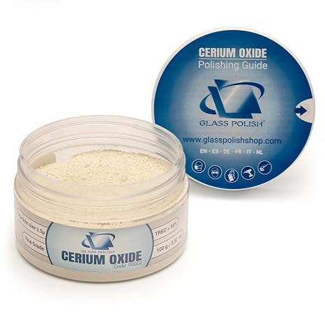 GLASS POLISH PRO 3.52oz (100g) Cerium Oxide, Fine-Grade Glass Polishing Powder, Refined Formula, TREO 95%, 2.5 Microns, White GP90002