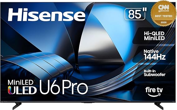 Hisense 85" U6 Pro Series MiniLED ULED 4K UHD HDR Gaming AI Smart Fire TV (85U6SF Pro, 2026 New) Hi-QLED, Native 144Hz, Motion Rate 480, Dolby Vision IQ Atmos, HDR10+, Glare-Free, Alexa+