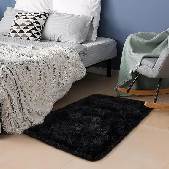 HOMORE Small Rugs for Bedroom 2x3 Feet Black Rug for Bedside Living Room