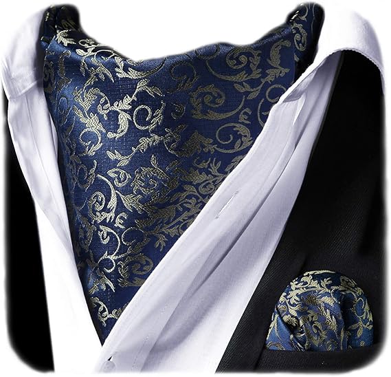 HISDERN Ascot Ties for Men Paisley Cravat Tie and Pocket Square Set Floral Mens Ascot Scarf Handkerchief Wedding Party