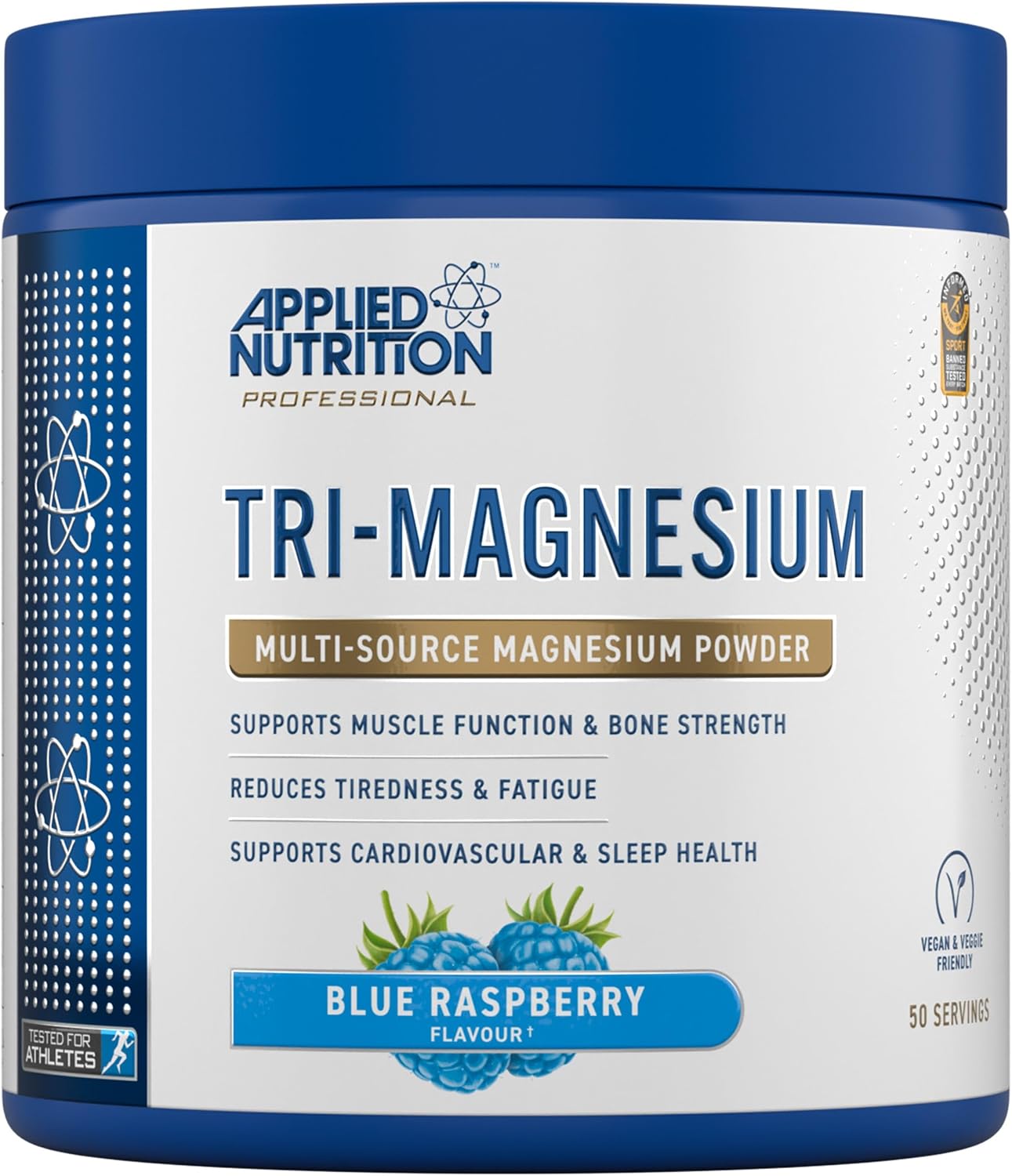 Applied Nutrition Tri-Magnesium Powder 3 in 1 - Magnesium Glycinate Supplements for Bone, Muscle, Nervous System Sleep Health - 300 mg per Serving 200g - 50 Servings Blue Raspberry