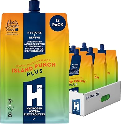 HTWO Plus Molecular Hydrogen Water with Electrolytes, Island Punch Flavor, Sugar Free Hydration Packets, 16.9oz 12 Pack, Energy Sports Drink, Performance & Recovery Support, Alternative to Hydrogenated Tablet - no PrepMess