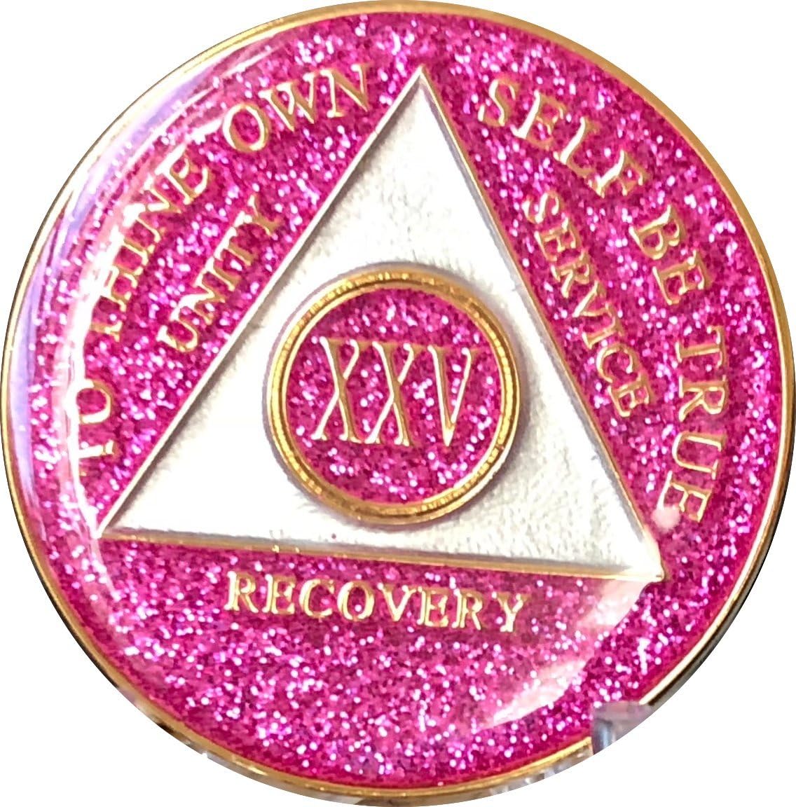 Recovery Mint 25 Year AA Medallion Glitter Pink Tri-Plate Chip XXV