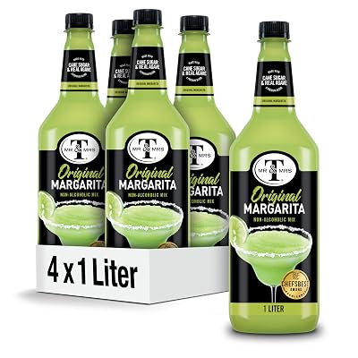 Mr & Mrs T Margarita Mix, 1 L bottle Pack of 4, Tangy Lime Blend Flavored Cocktail Mixer, Made with Cane Sugar, Perfect for Traditional Margarita and Mocktail Drinks