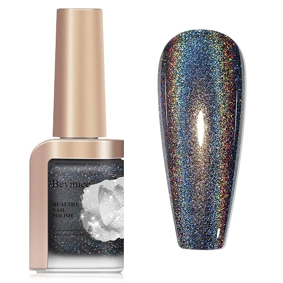 Black Glitter Nail Polish Quick Dry, Sparkle Shimmer Nail Polish