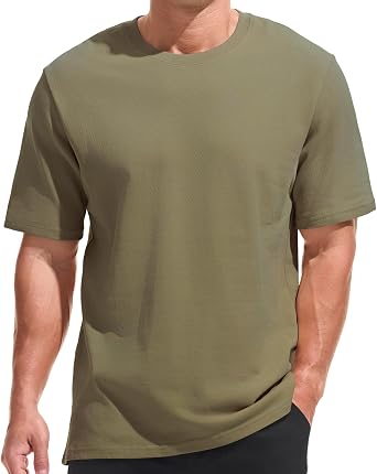 VEIISAR Men's Heavy Weight Crew Neck 100 Cotton Pique Thick T-Shirt