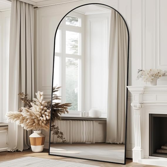 Antok Oversized Full Length Mirror with Stand, 83"x44" Arched Floor Mirror, Aluminum Frame, Wall Mounted/Leaning/Free Standing, Large Body Mirror for Bedroom Living Room Entryway Dressing Room,Black