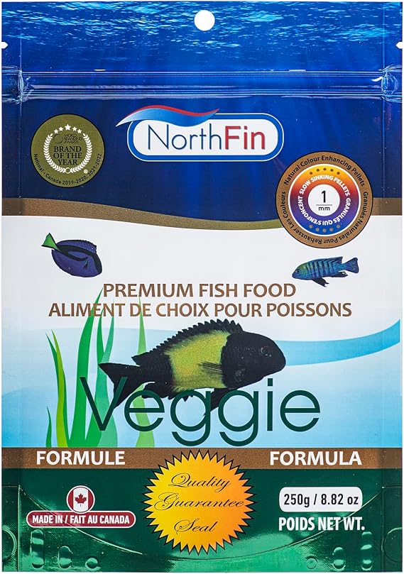 Northfin Veggie Fish Food, Slow-Sinking Pellets, 1mm, 250g