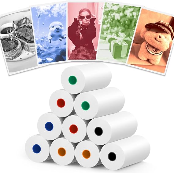 MIARALA 10 Rolls 5 Vibrant Single-Color Kids Camera Paper Roll Refill, HD Paper for Most Kids Instant Cameras, BPA-Free