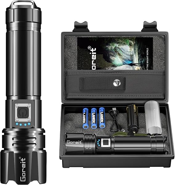 Goreit Super Bright LED Flashlight - 30W Output for 50000 Lumens & 3937ft Beam, USB-C Rechargeable with 12H Runtime, IP67 Waterproof Powerful Handheld Linternas for Home, Camping, Hiking, Emergency